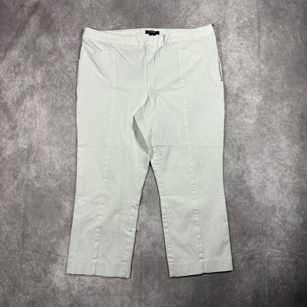 Alfani Womens White Side Zip Cropped Pants Size 12 Tummy Control Workwear Slacks